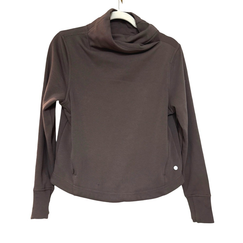 Apana Mock Neck Long Sleeve Top Shirt Womens S Brown Polyester Stretch Pullover